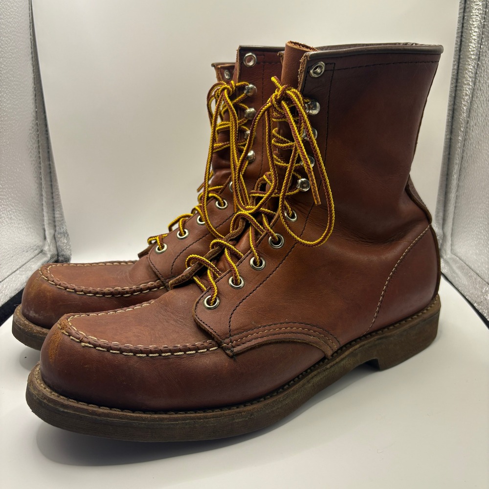 Vintage Red Wing Shoes 70s Brown Leather Steel Toe Work Boots Mens 10.5 USA Made